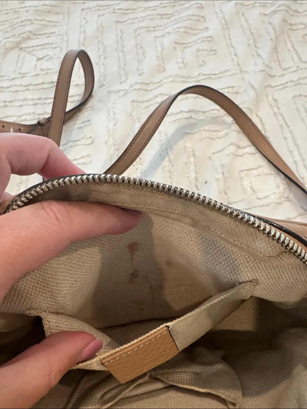 Gucci Tan Pebbled Leather Crossbody with Tassel
